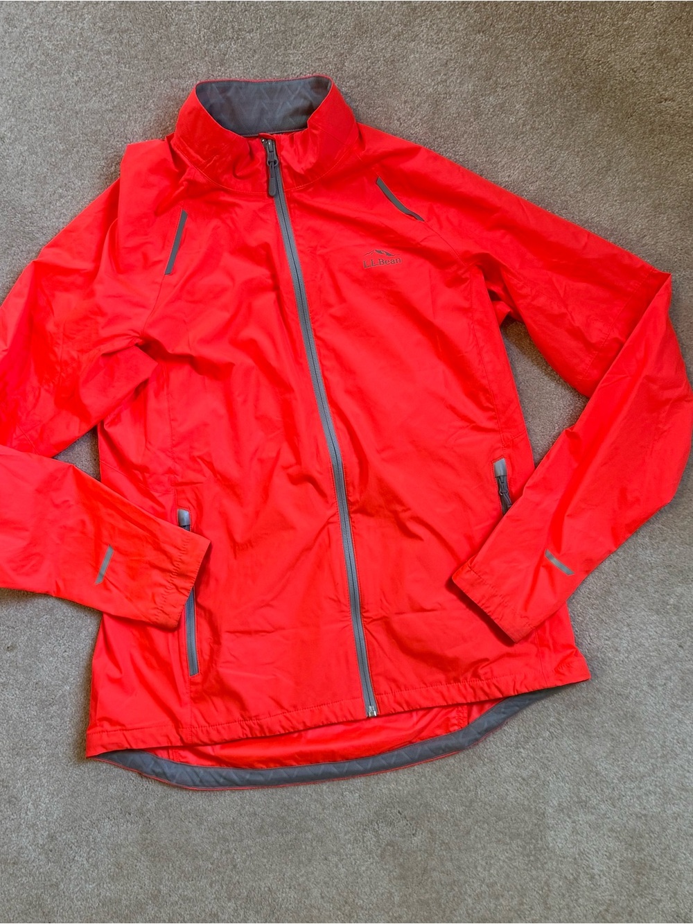 L.L. Bean Women’s Bright salmon Jacket with Gray Trim